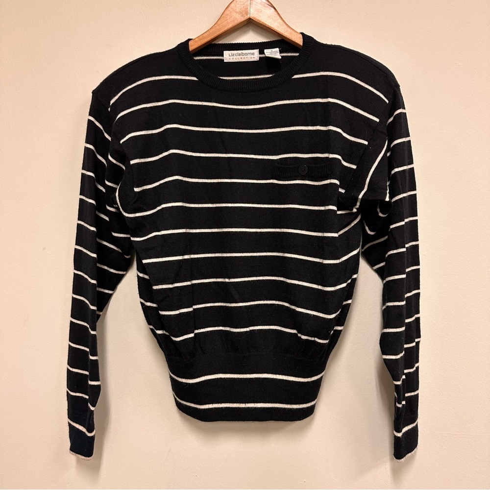 VTG Liz Claiborne Wool Blend Black and White Knit Top